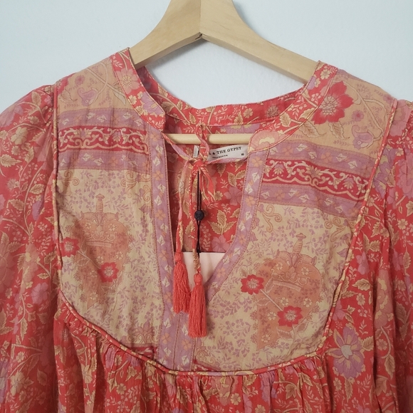 NWT Spell and the Gypsy Designs Collective Love Story Blouse Top Coral Red XS - Picture 8 of 16